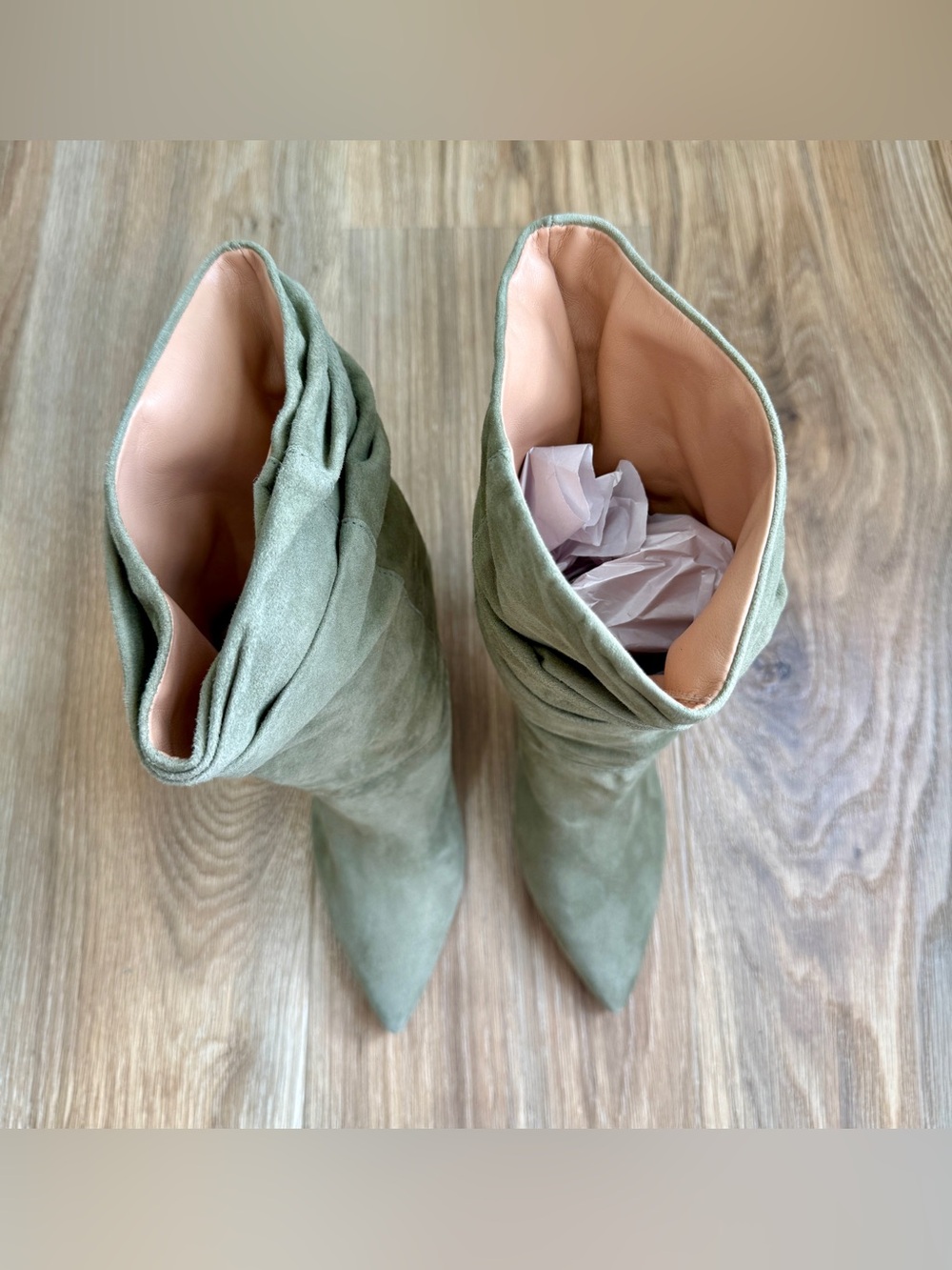Schutz Ashlee Aspen Green Suede Slouch Boots Size 9B - Picture 5 of 9